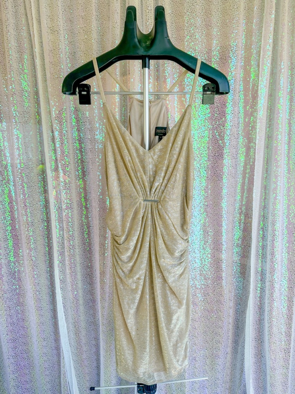 Laundry By Shelli Segal Gold Metallic Ruched Midi Slip Dress